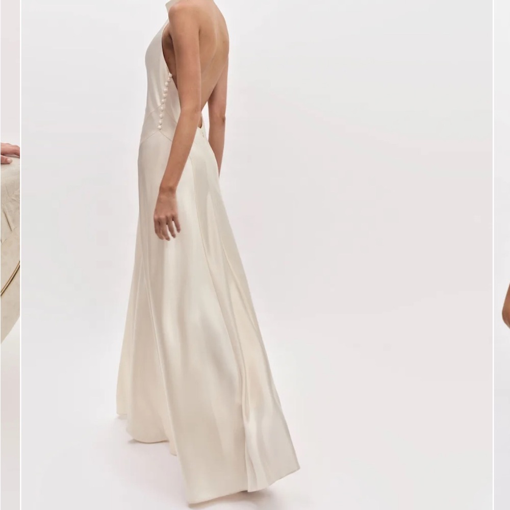 Reformation Ivory Backless Satin Gown
